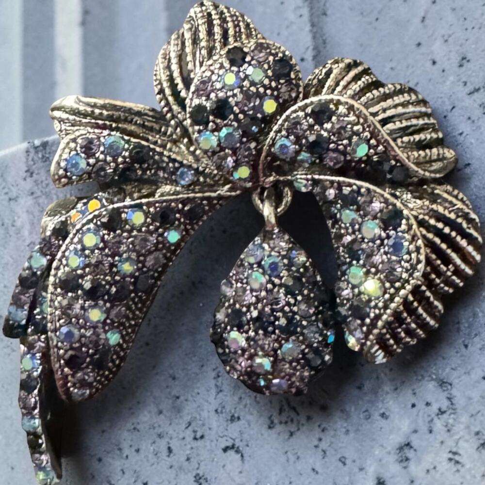 Iridescent Crystal Floral Statement Brooch 2"